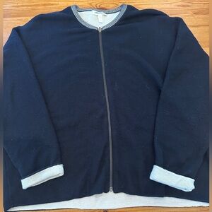 Eileen Fisher Organic Cotton Reversible Zip Cardigan Sweater Black White Women L